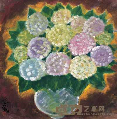 林风眠 约80年代 绣球花 67×67.5cm